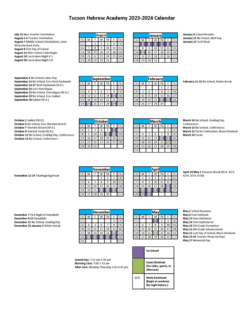 20232024 Calendar — Tucson Hebrew Academy