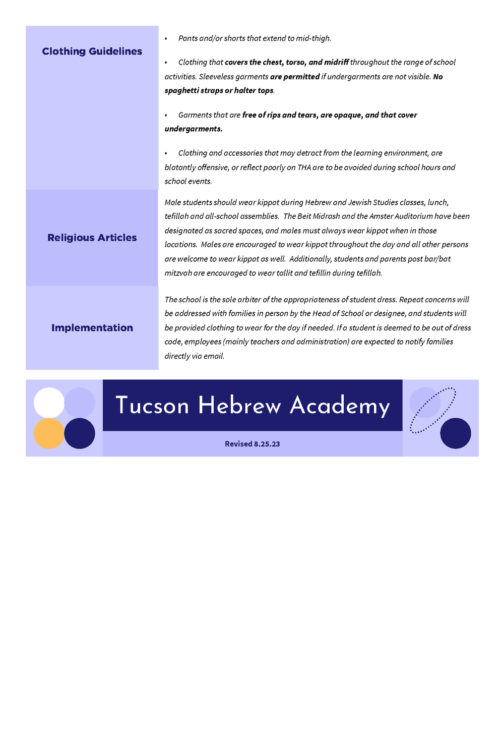 Dress Code — Tucson Hebrew Academy
