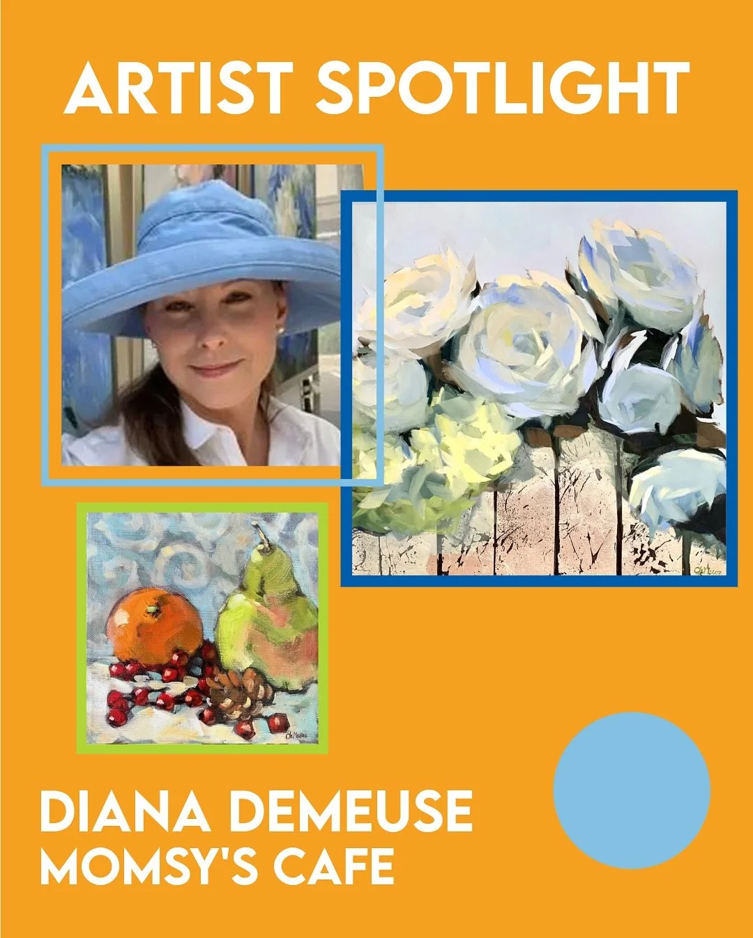 ✨First Friday Art Walk: Artist Spotlight✨
Artist: Diana DeMeuse 
Location: Momsy&rsquo;s Cafe

Diana DeMeuse&mdash;a faculty artist at the North Shore Art League&mdash;will be doing an on-site painting at Momsy&rsquo;s Cafe during Art Walk this Frida