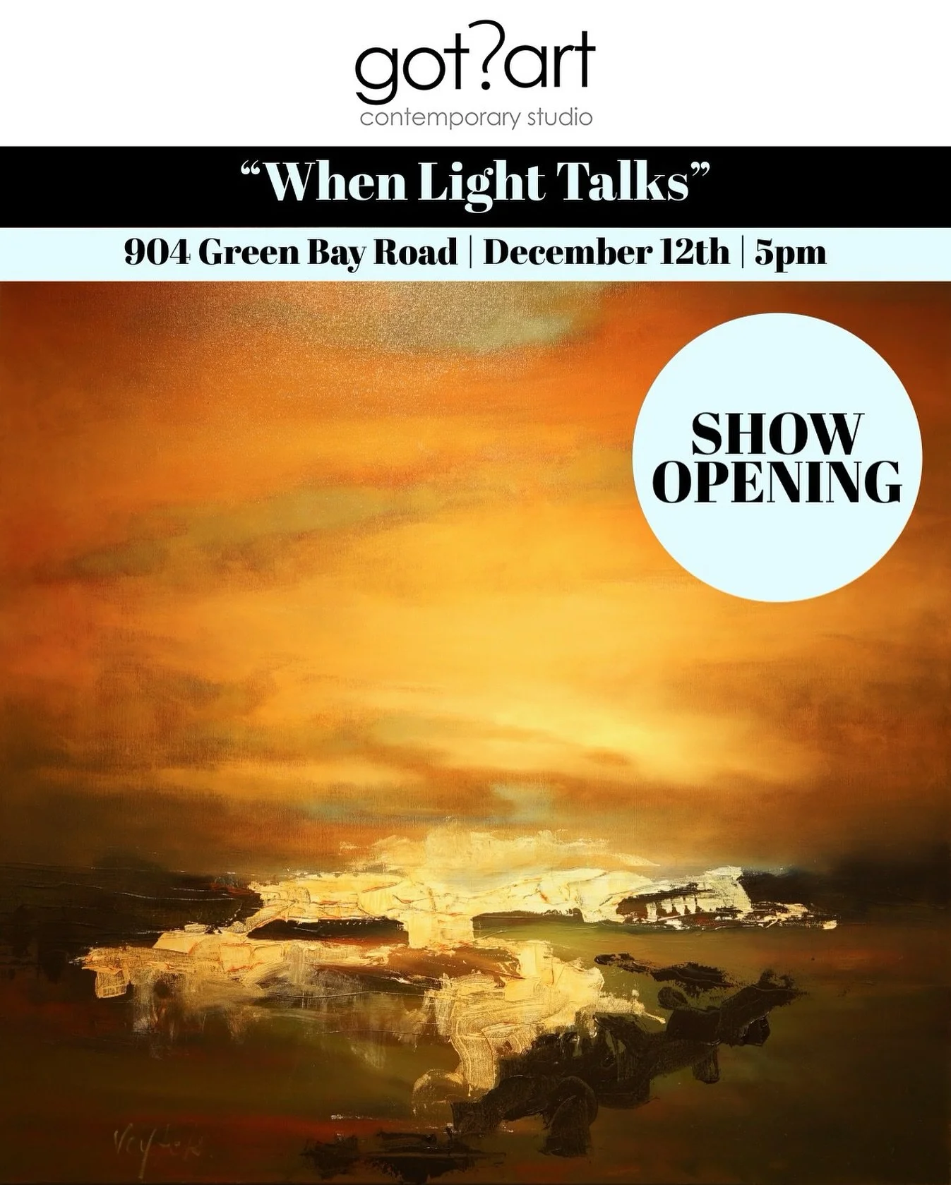 &ldquo;Light is the main reason we paint. Countless spectacles of reflections impacted my imagination. Light is the Wizard.&rdquo;

Tomorrow&mdash;December 12th at 5pm&mdash;visit @gotartstudio for &ldquo;When Light Talks,&rdquo; a show opening by Vo