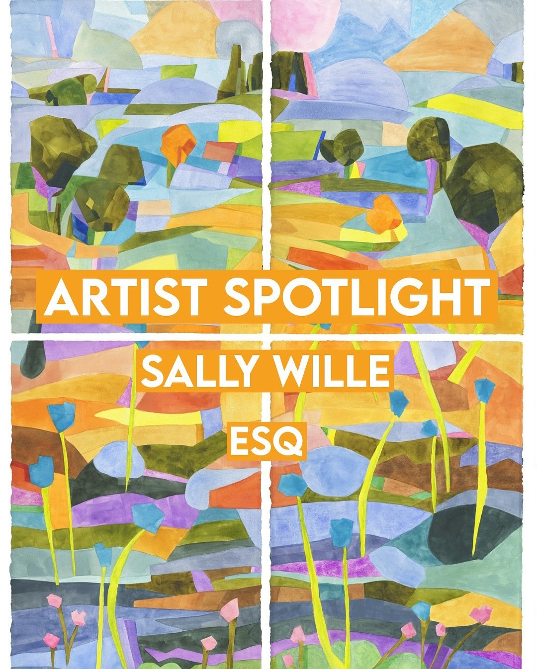✨First Friday Art Walk: Artist Spotlight✨
Artist: Sally Wille
Location: ESQ

Sally Wille is a Chicago-area artist whose abstract landscapes rendered in watercolor and gouache explore the rhythms and hues of nature, shaped by her childhood along Lake 