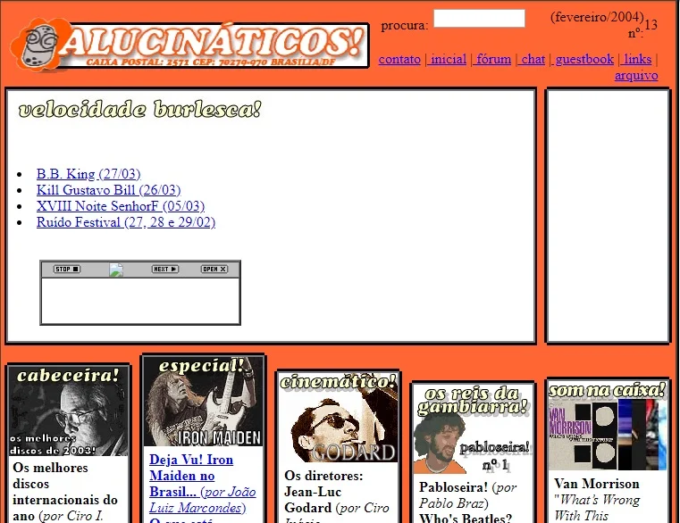 Uma amostra do Alucináticos, infelizmente recuperada pelo Wayback Machine sem sua totalidade.