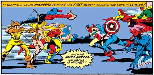Cena de Avengers # 144 : Esquadrão Supremo vs Vingadores ou Liga vs Campeões de Angor?