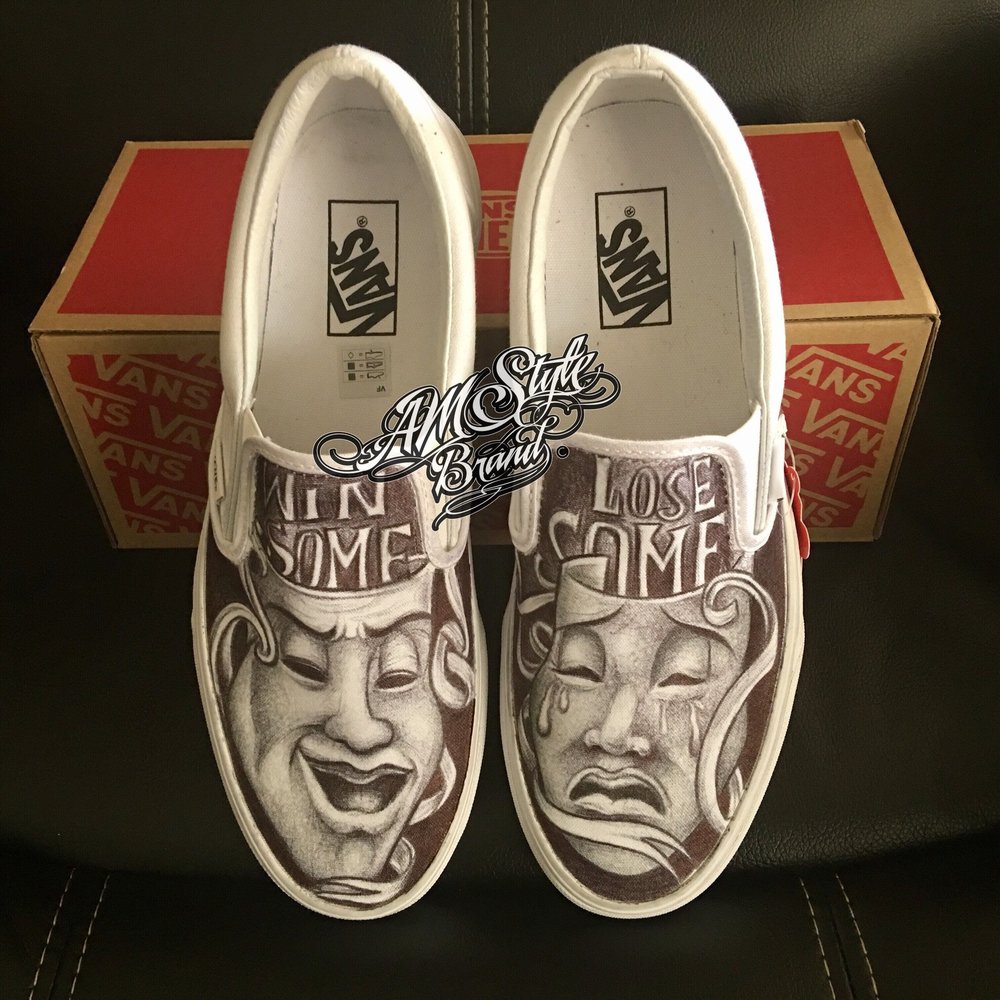 Vans Custom Smile Now Cry Later Shoes Pen Ink — AM Style Entertainment