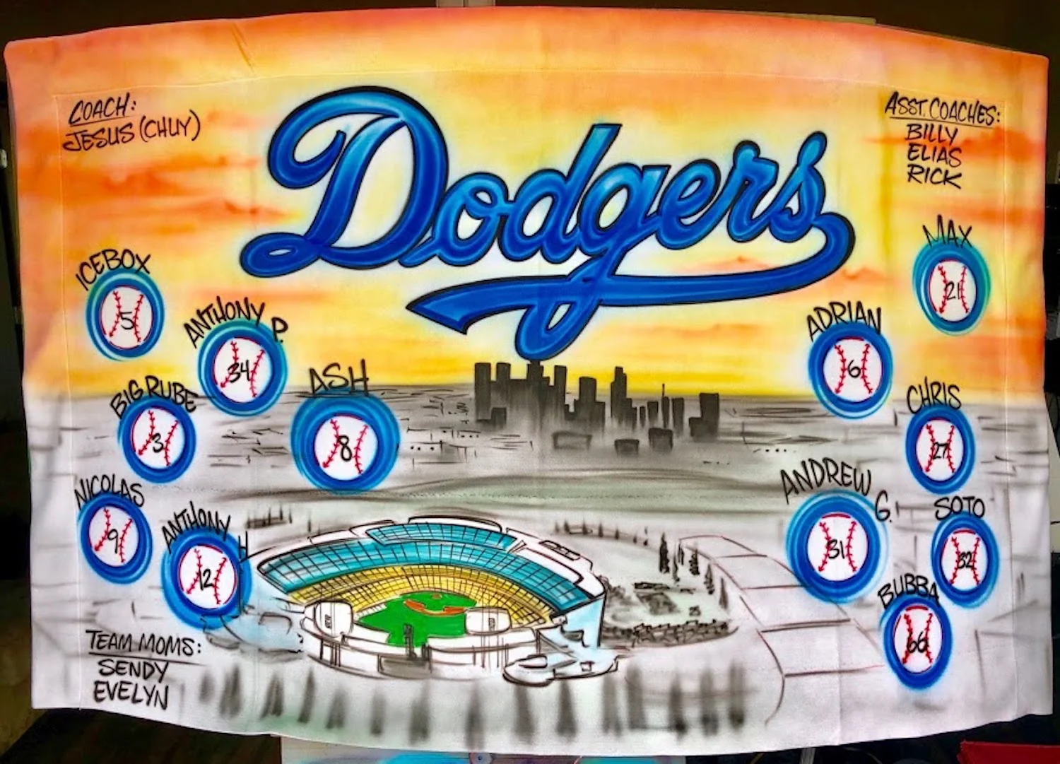 Dodger Stadium Airbrush Team Baseball Banner