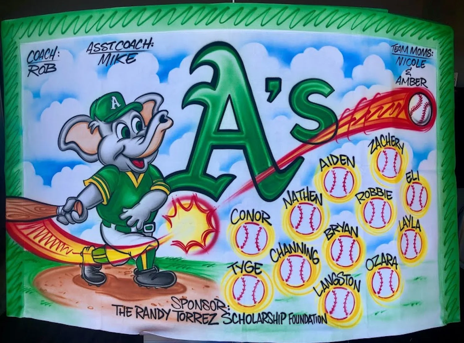 A's Team Airbrush Soccer and Sports Team Banners, Personalized Airbrush Banners - Made to order