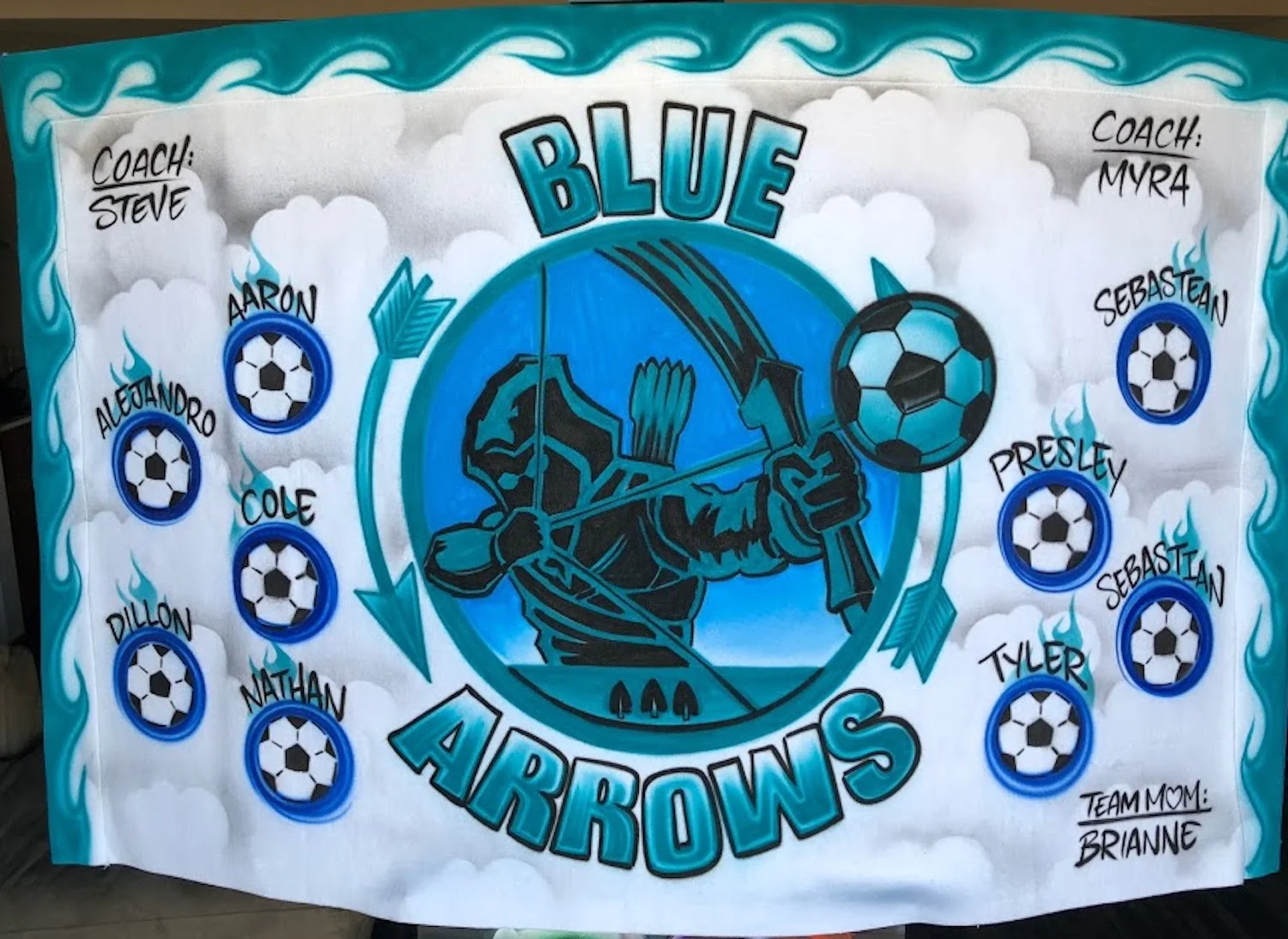 Blue Arrow's Team Airbrush Soccer and Sports Team Banners, Personalized Airbrush Banners - Made to order