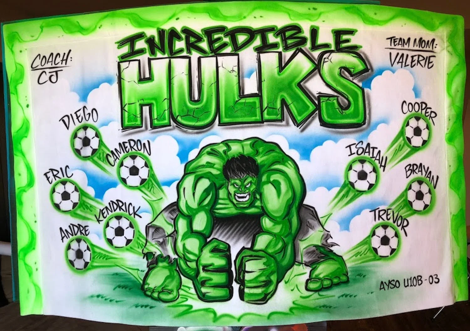 Incredible Hulk Airbrush Soccer and Sports Team Banners, Personalized Airbrush Banners - Made to order