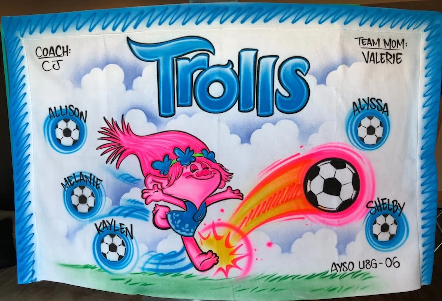 Trolls Airbrush Soccer and Sports Team Banners, Personalized Airbrush Banners - Made to order