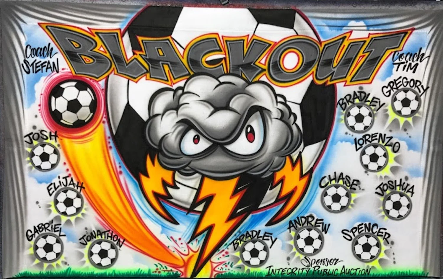 Black Out Airbrush Soccer and Sports Team Banners, Personalized Airbrush Banners - Made to order