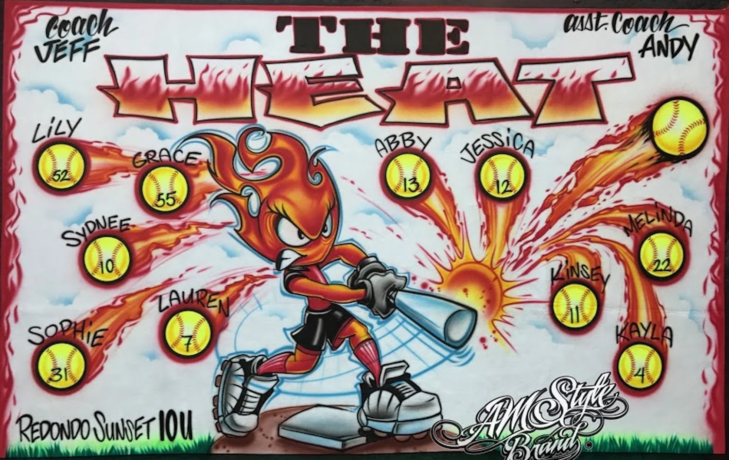 The Heat Airbrush baseball and Sports Team Banners, Personalized Airbrush Banners - Made to order