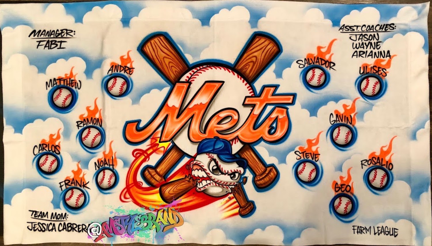 Mets Airbrush baseball and Sports Team Banners, Personalized Airbrush Banners - Made to order