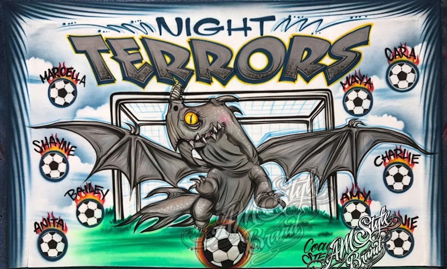 Night Terrors Airbrush Soccer and Sports Team Banners, Personalized Airbrush Banners - Made to order