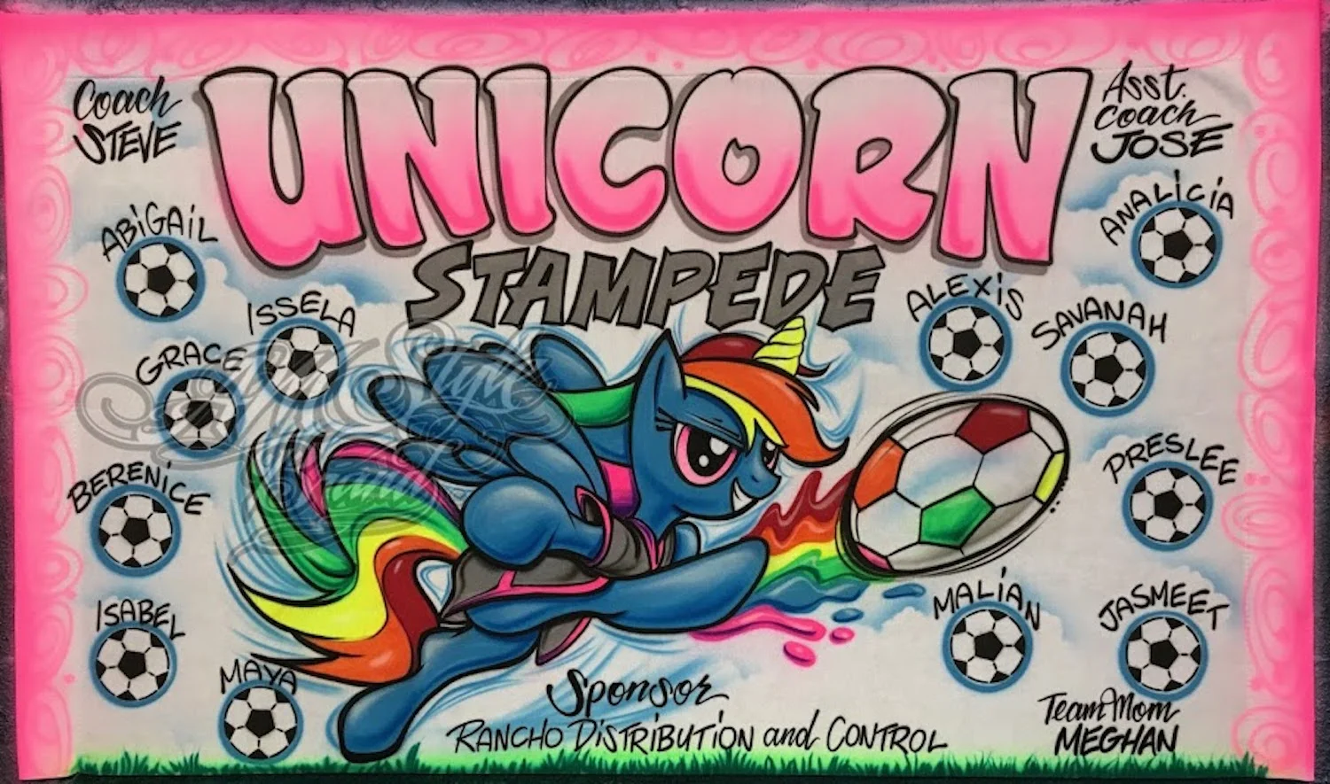 Unicorns Airbrush Soccer and Sports Team Banners, Personalized Airbrush Banners - Made to order
