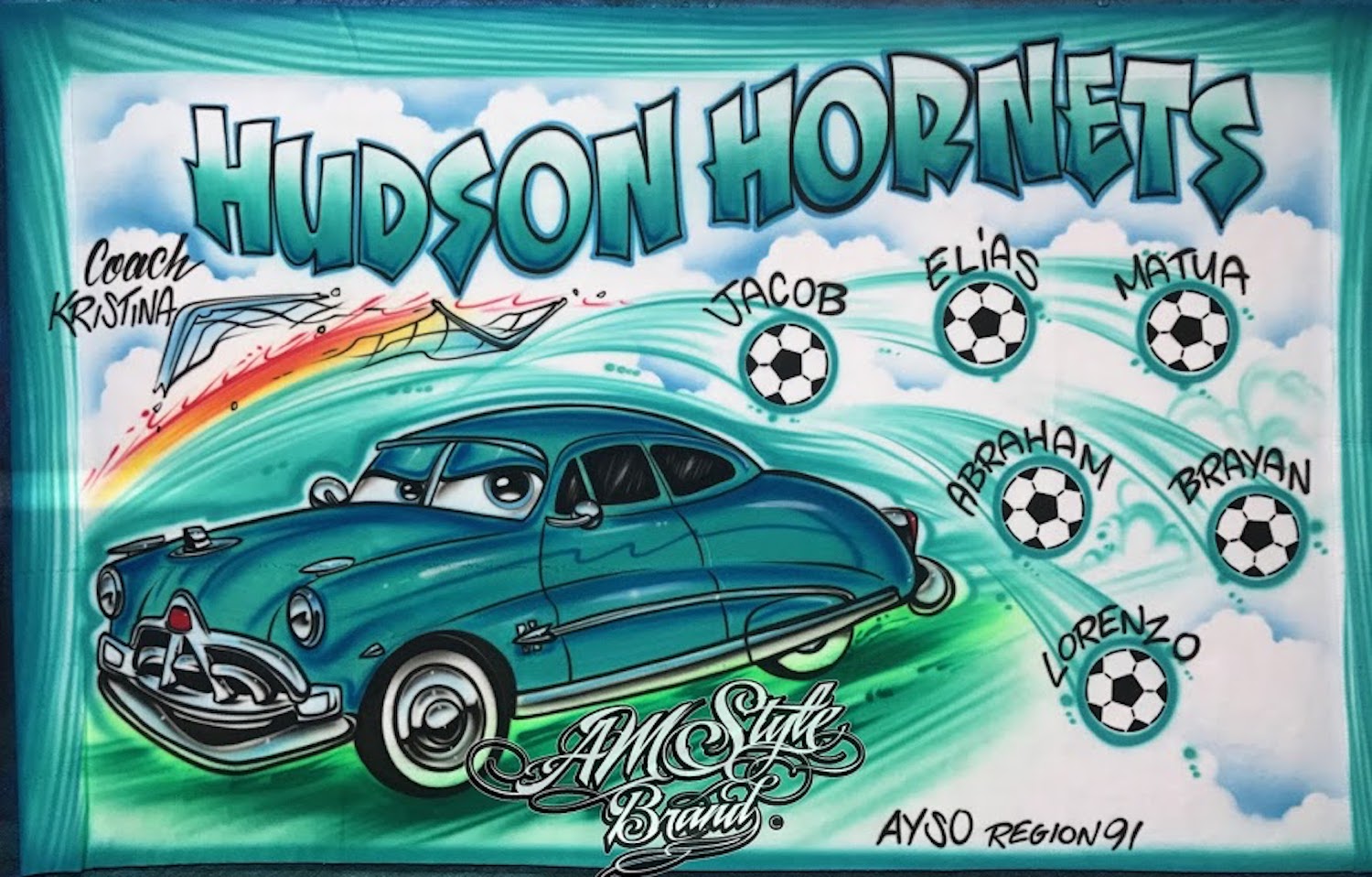 Hudson Hornet Airbrush Soccer and Sports Team Banners, Personalized Airbrush Banners - Made to order