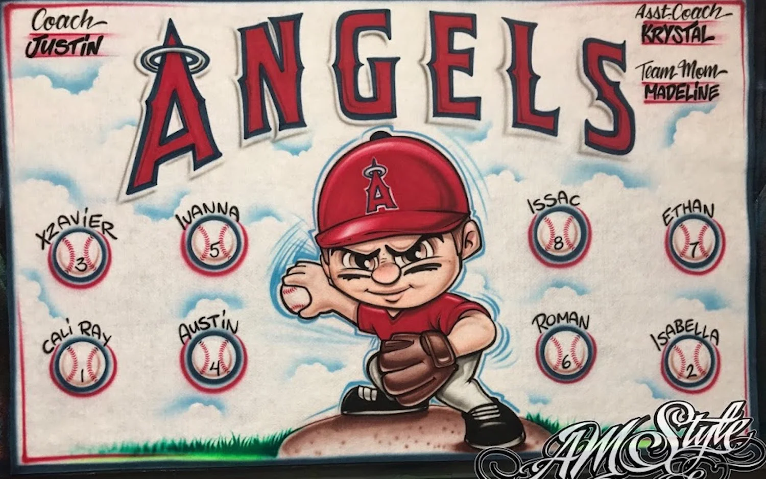 Angels Airbrush baseball Sports Team Banners, Personalized Airbrush Banners - Made to order