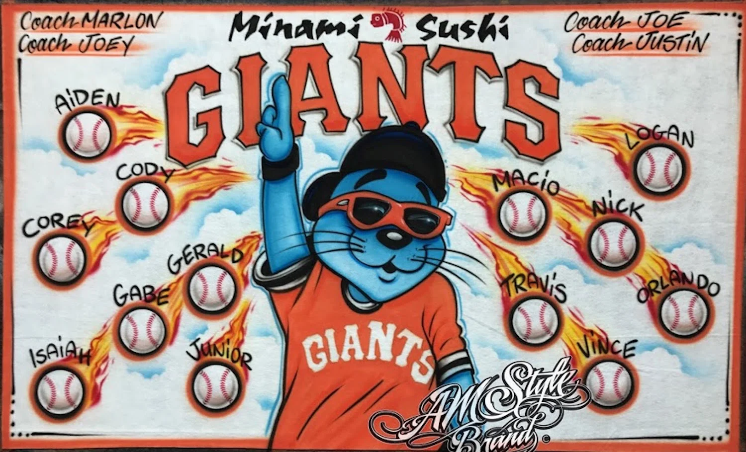 Giants Airbrush baseball Sports Team Banners, Personalized Airbrush Banners - Made to order