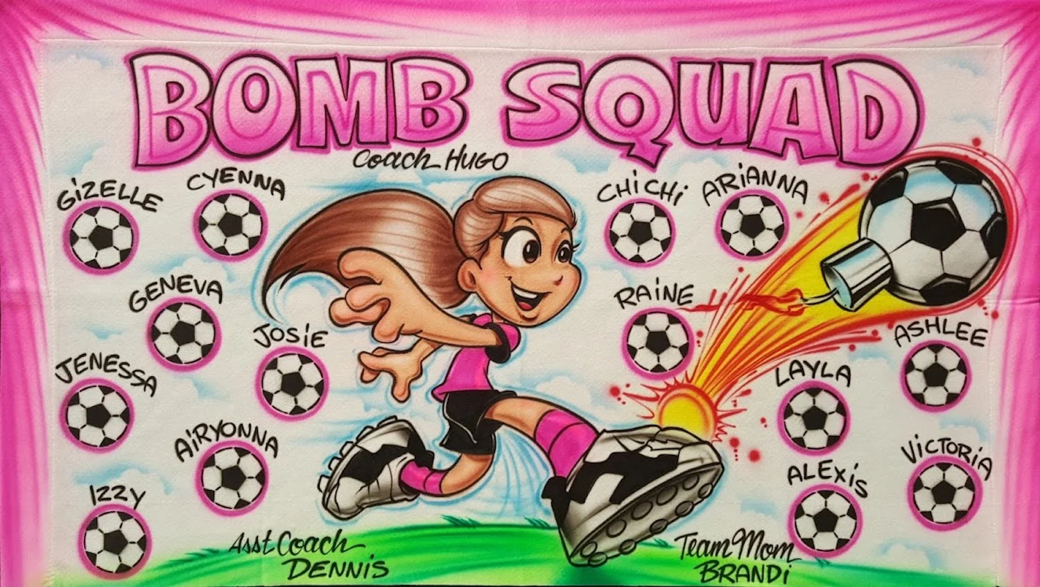 Bomb Squad Airbrush baseball Sports Team Banners, Personalized Airbrush Banners - Made to order