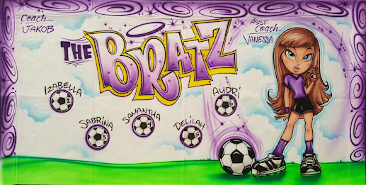 The Bratz Airbrush baseball Sports Team Banners, Personalized Airbrush Banners - Made to order