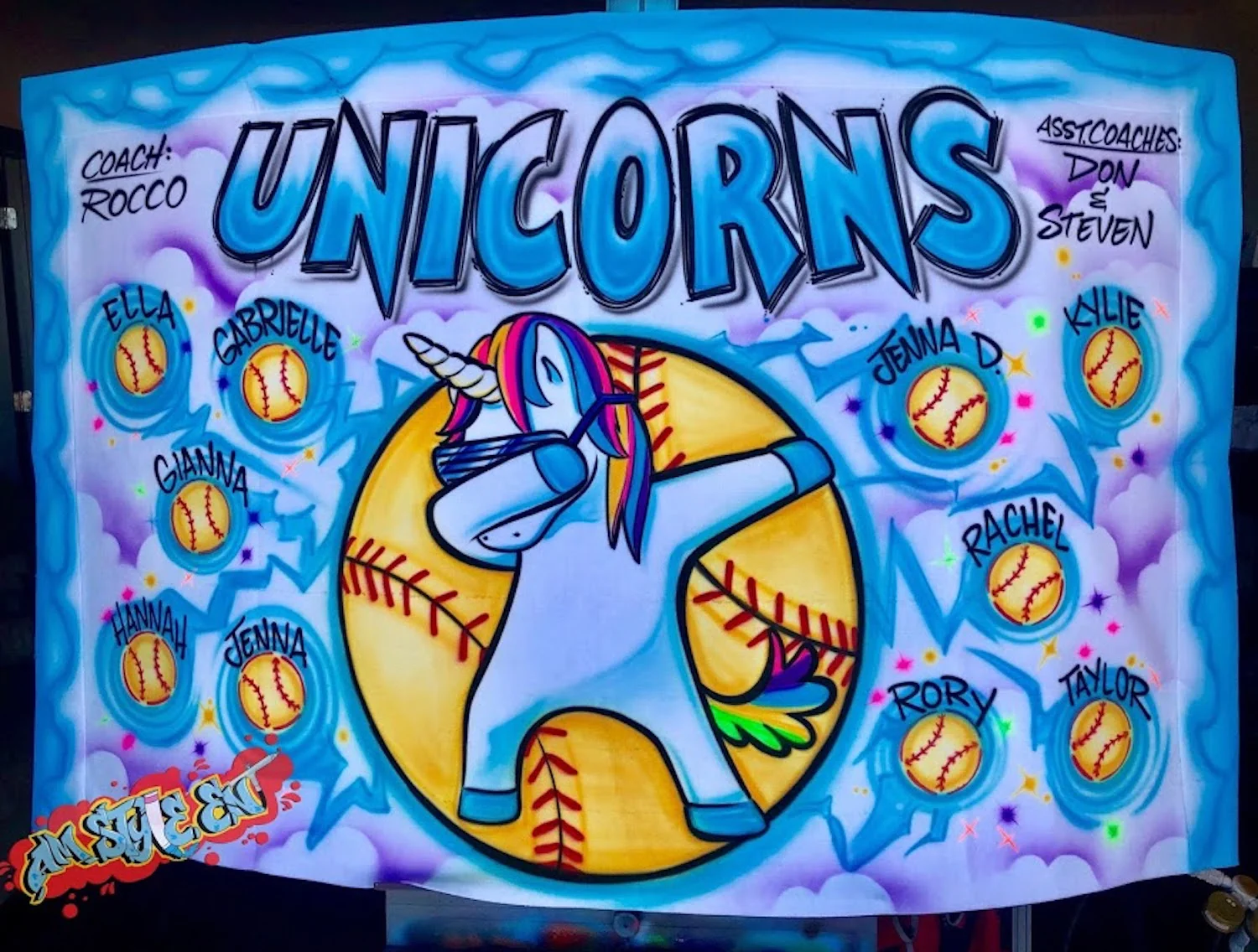 Unicorns Airbrush Soccer and Sports Team Banners, Personalized Airbrush Banners - Made to order