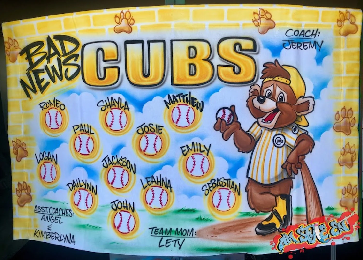 Bad News Cubs Airbrush Soccer and Sports Team Banners, Personalized Airbrush Banners - Made to order