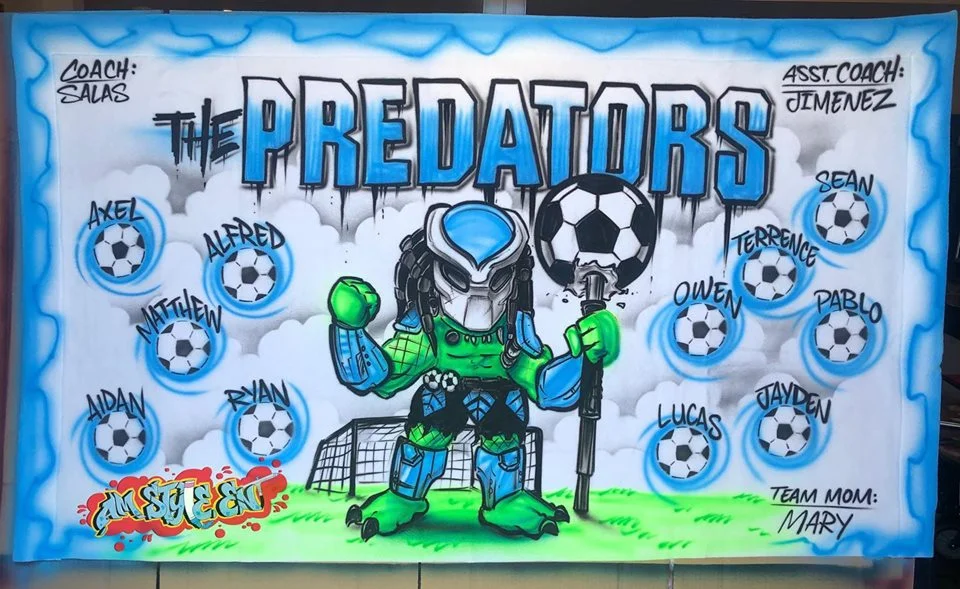 Predators Airbrush Soccer and Sports Team Banners, Personalized Airbrush Banners - Made to order