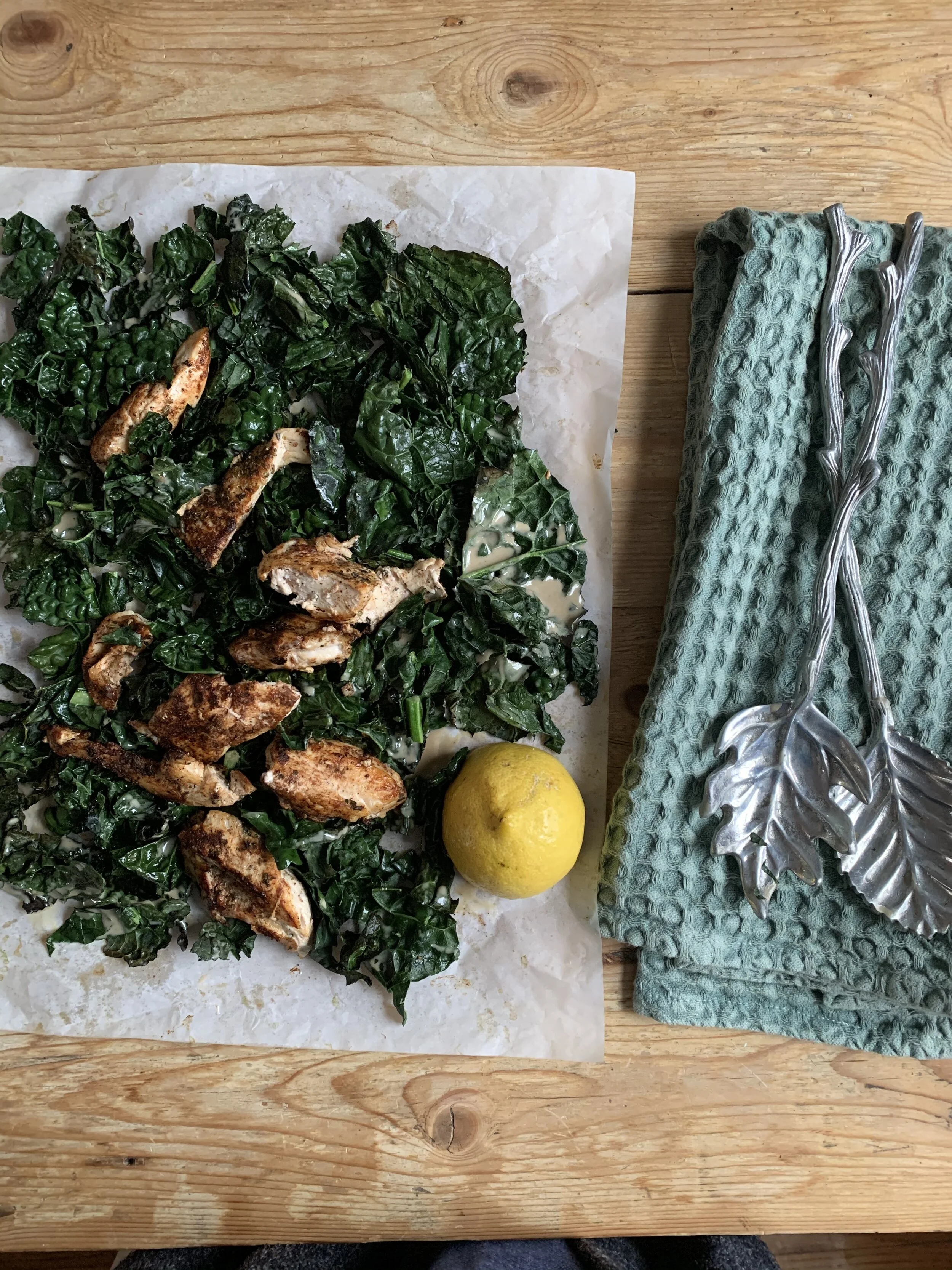 Roasted Kale with Lemon Tahini Salad