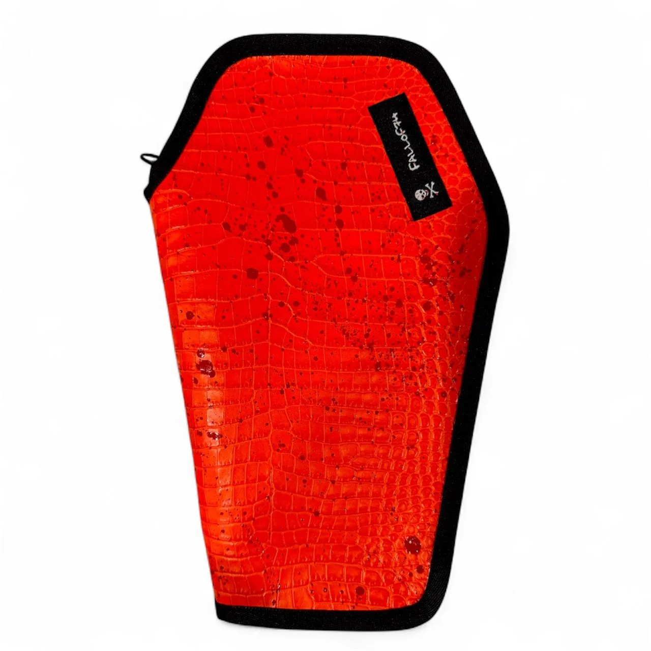 Orange Coffin Wrap with Blood Splatter