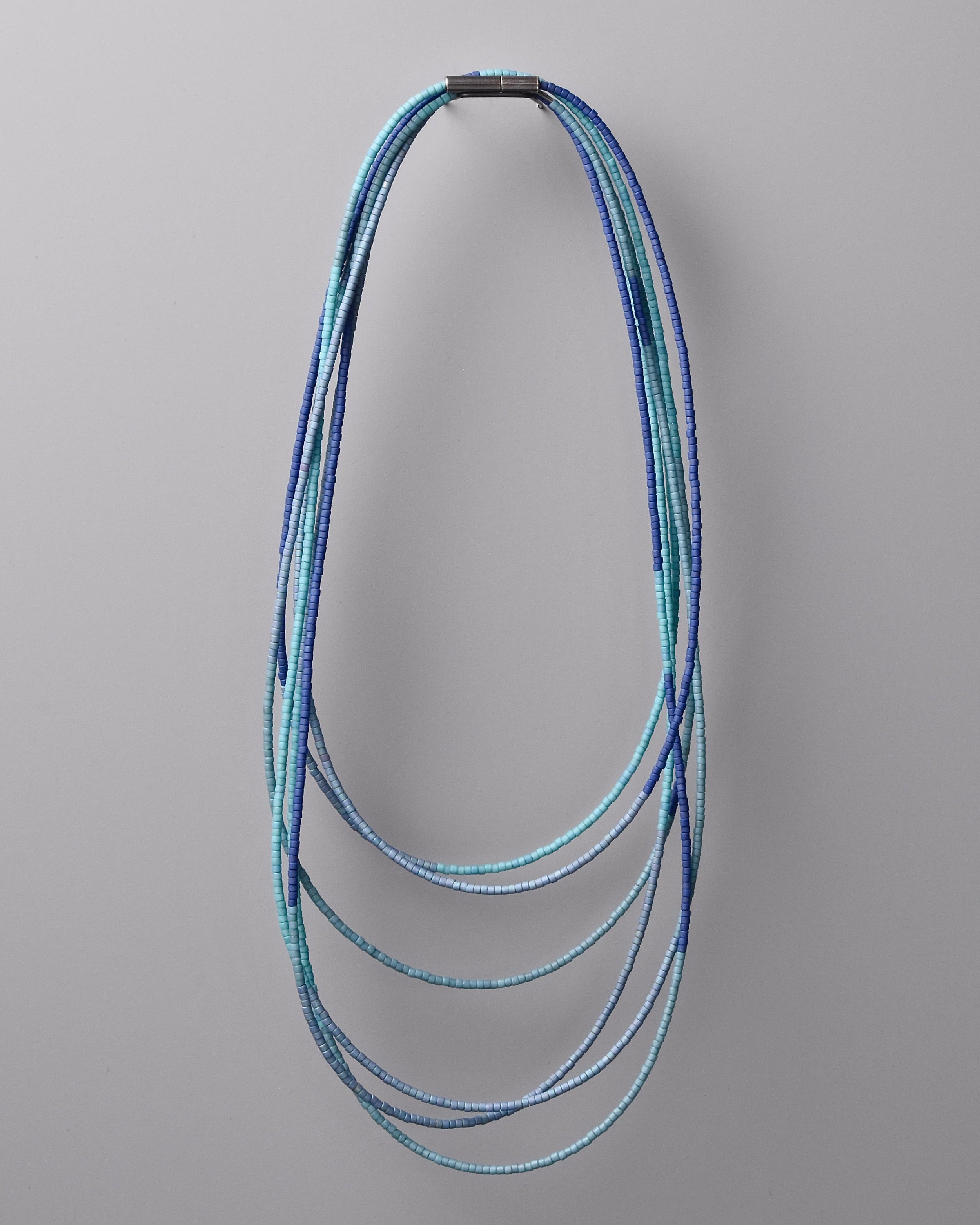 8 foot beaded wrap necklace in mixed shades of blue