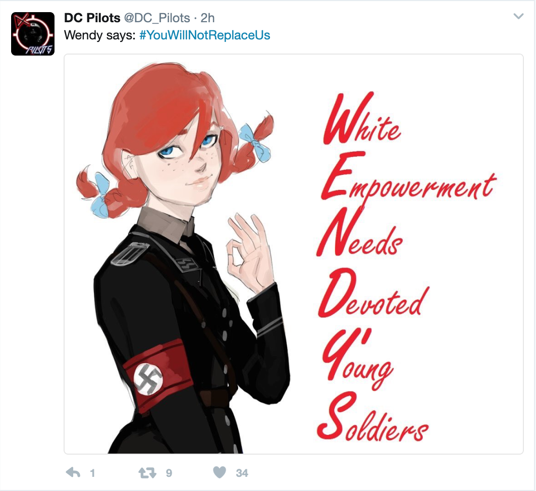 Matthew Q. Gebert acted as a recruiter for a Virginia and Washington, D.C.-based chapter of a white nationalist organization, according to sources. This image is an example of the type of propaganda the group "D.C. Helicopter Pilots" posted to Twitter. The group's Twitter account was launched in July 2016, according to archives.
