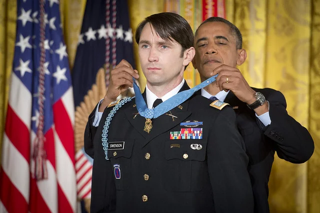 President Barack Obama bestows the Medal of Honor on U.S. Army Capt. William D. Swenson, who, unlike Trump, is not a chickenhawk ( U.S. Army )