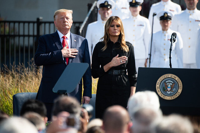 Donald J Trump & First Lady Melania Trump stand as TAPS is played ( Chairman of the Joint Chiefs of Staff )