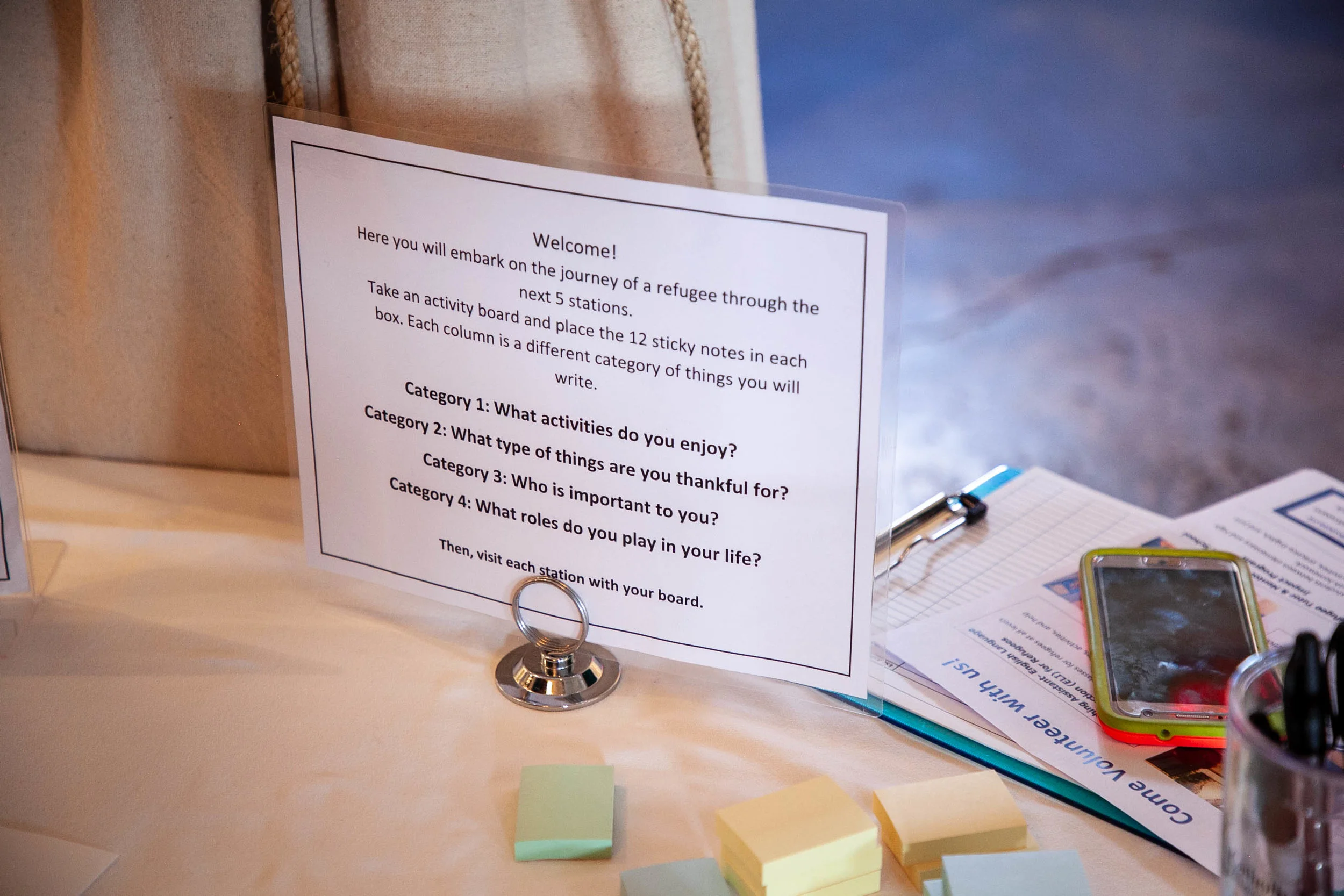 The first station of the refugee journey simulation. (Photo by Luis Vazquez )