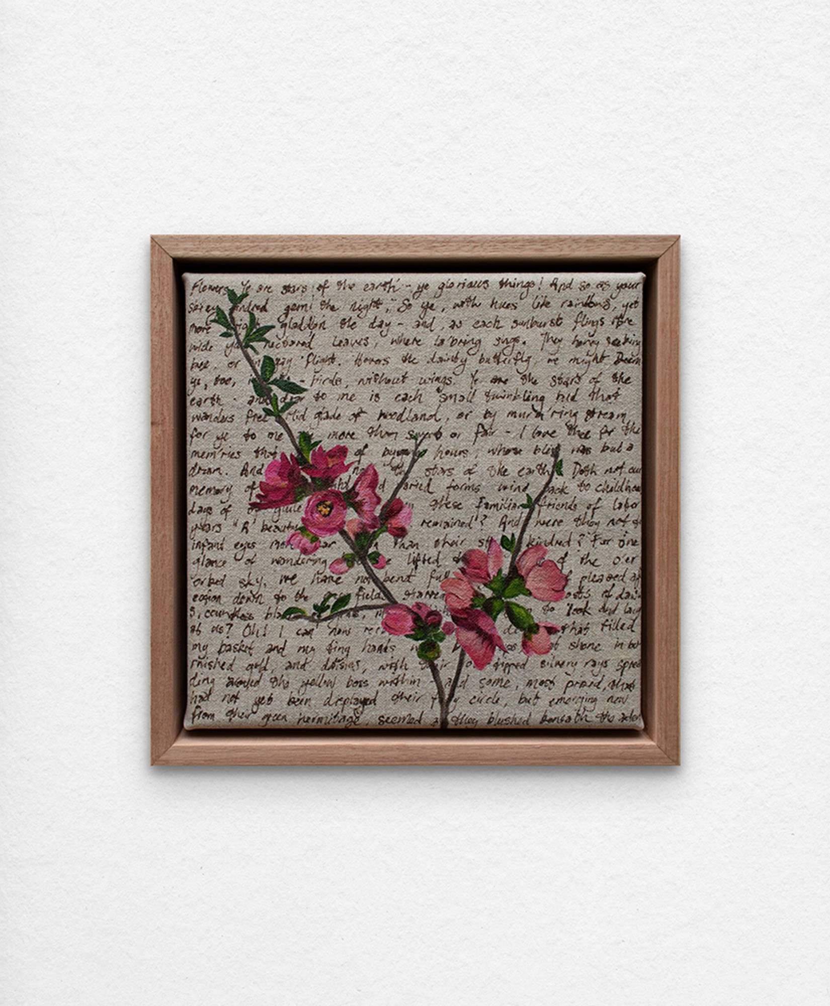 'An Ornamental Education – Japonica'. Synthetic polymer paint and acrylic ink on linen.
23 x 23 cm framed. $350 (+GST for Aust)