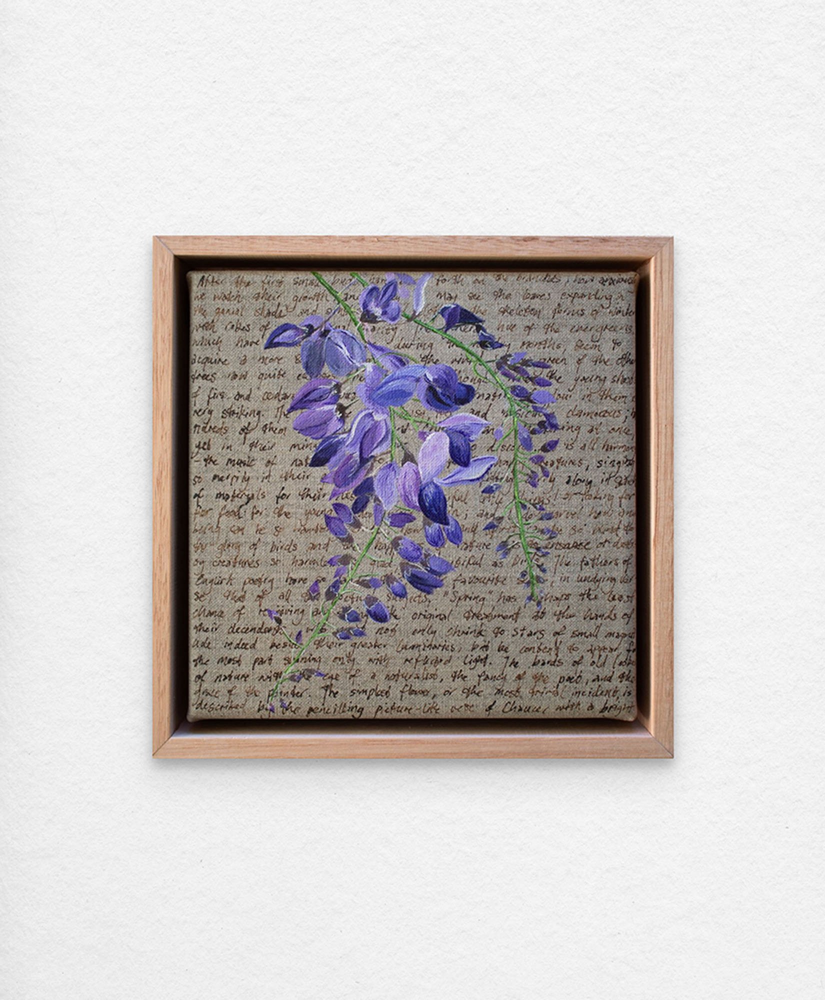 'An Ornamental Education – Wisteria.' Synthetic polymer paint and acrylic ink on linen.
23 x 23 cm framed. $350 (+GST for Aust)