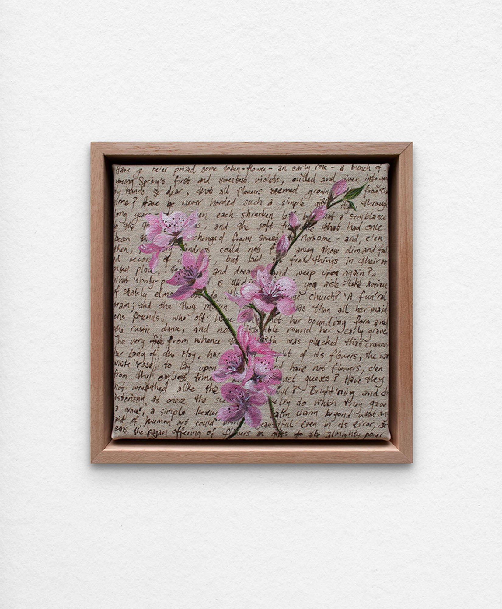 'An Ornamental Education – Plum Blossom'. Synthetic polymer paint and acrylic ink on linen.
23 x 23 cm framed. $350 (+GST for Aust)