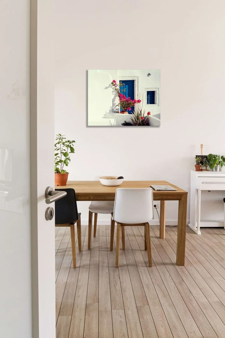 Greek bougainvillea flower art print for sale. Oria Art Gallery in Oia Santorini.