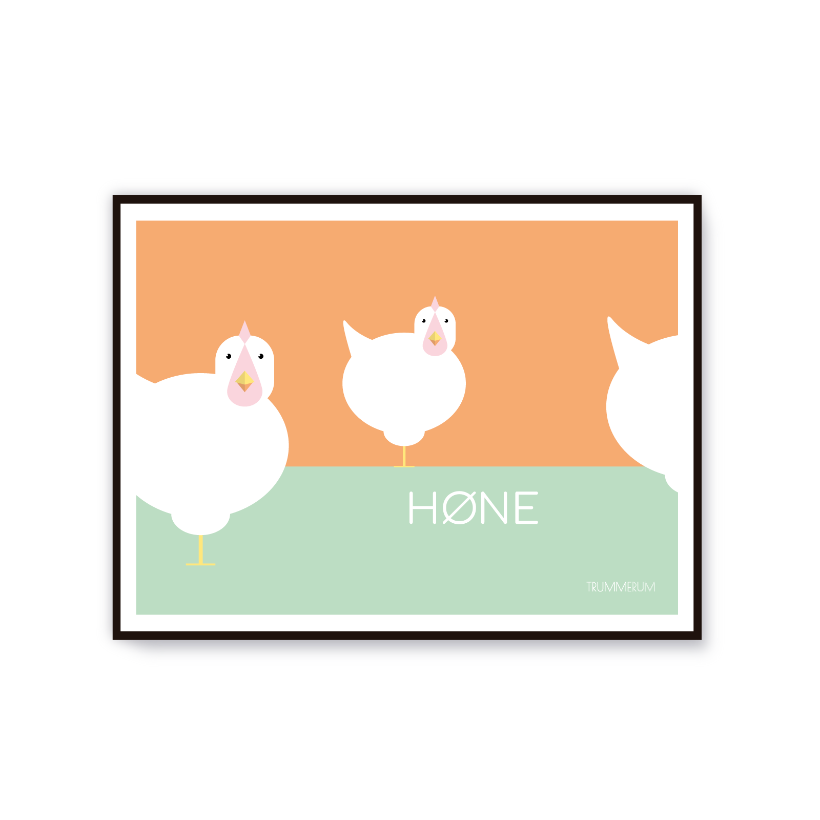 Høne - 40 x 30 cm - Orange himmel