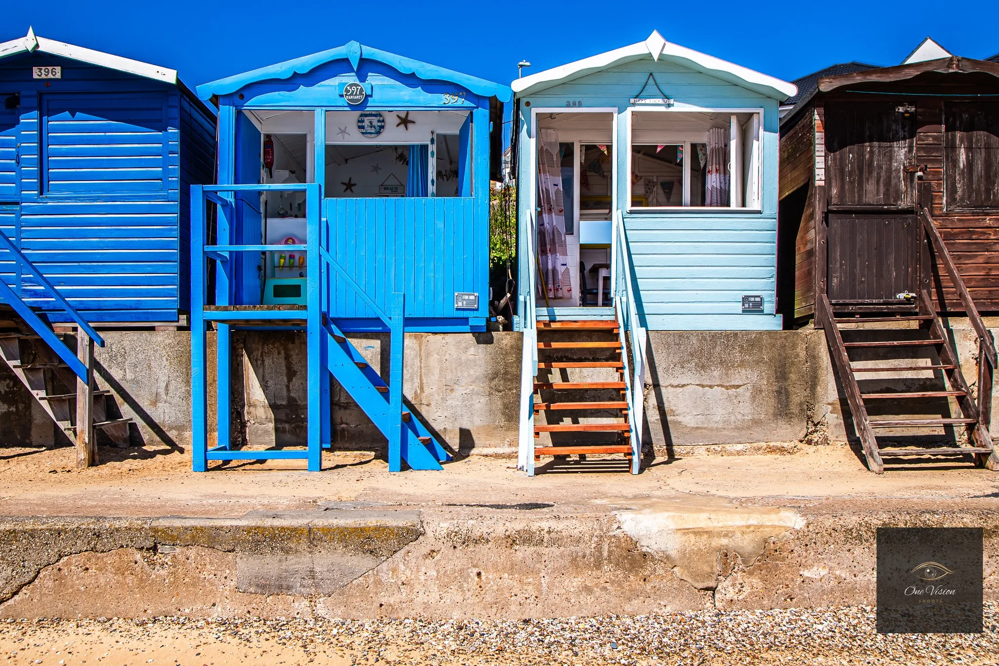 Walton-On-The-Naze Beach Huts,Blue Hut )397 - Margaret) & Sky Blue Hut (399 - Lucys Lookout), External, Landscape-1.jpg