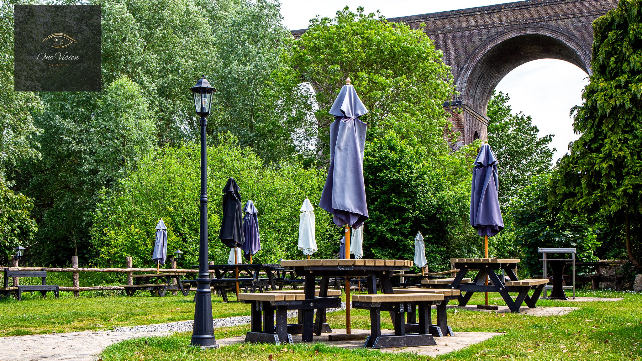 The Swan, Chappel, Colchester - Back Garden and Viaduct.jpg
