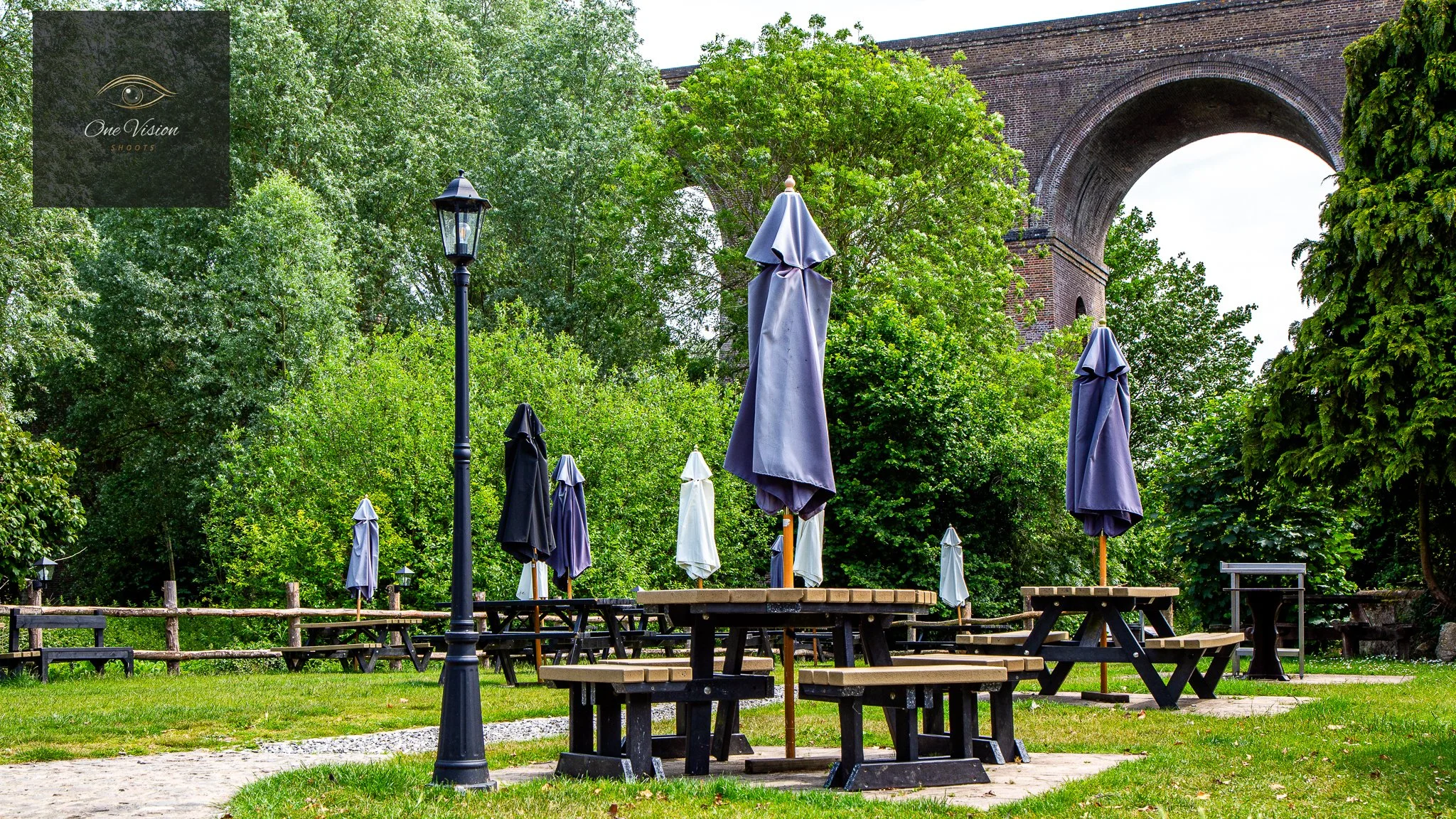 The Swan, Chappel, Colchester - Back Garden and Viaduct.jpg