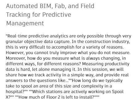  Automated BIM, Fab, and Field Tracking for Predictive Management