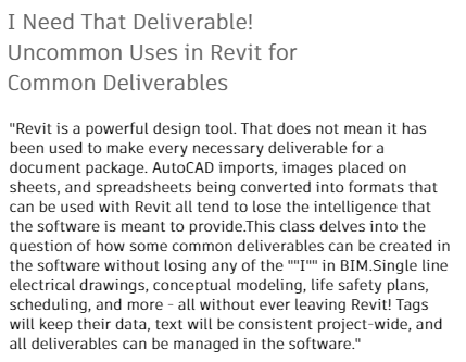 I Need That Deliverable! Uncommon Uses in Revit for Common Deliverables