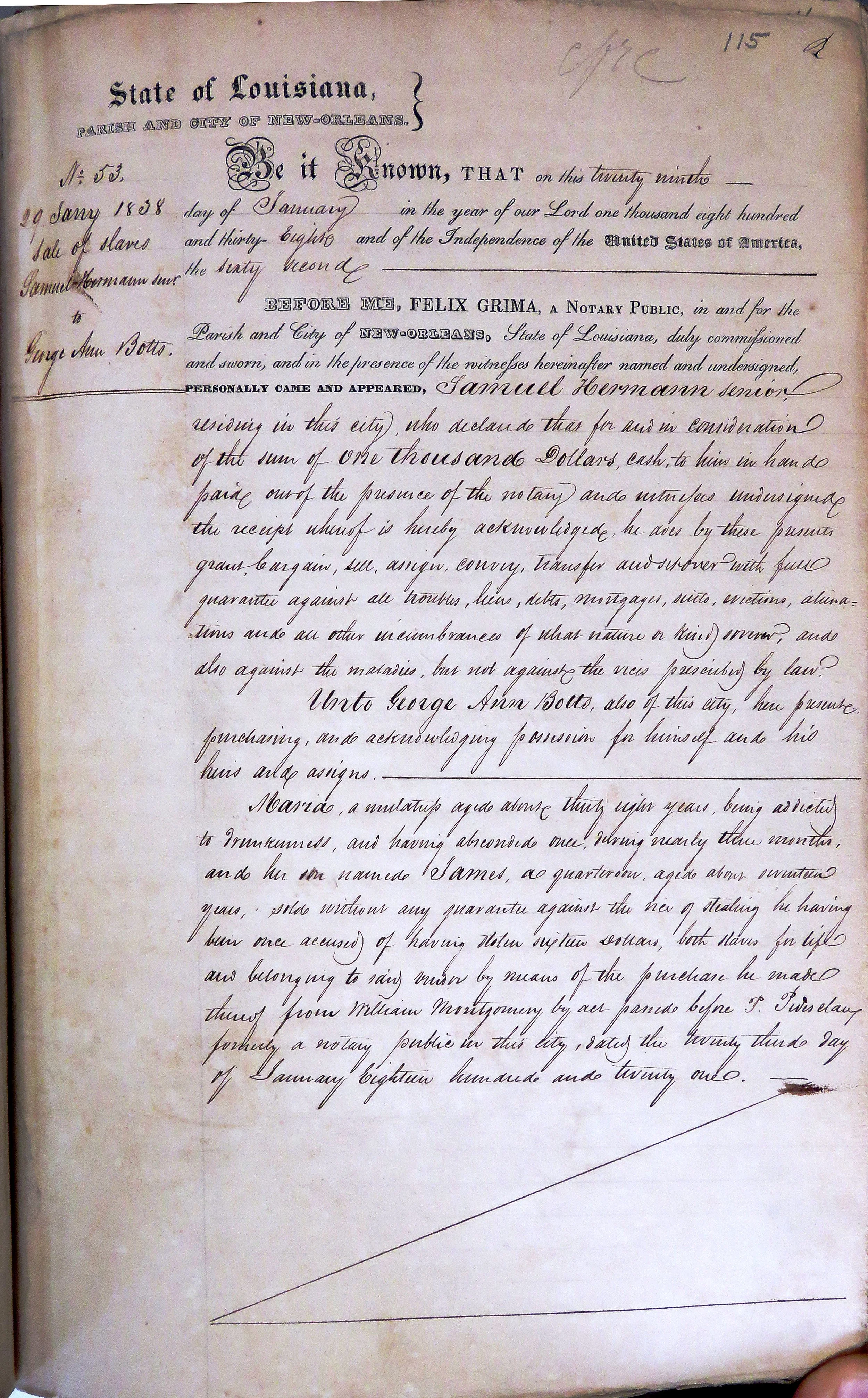 1838-01-29   Grima, Felix. 1838 Jan 29th. Vol 19, Act 53 (1 of 4).JPG