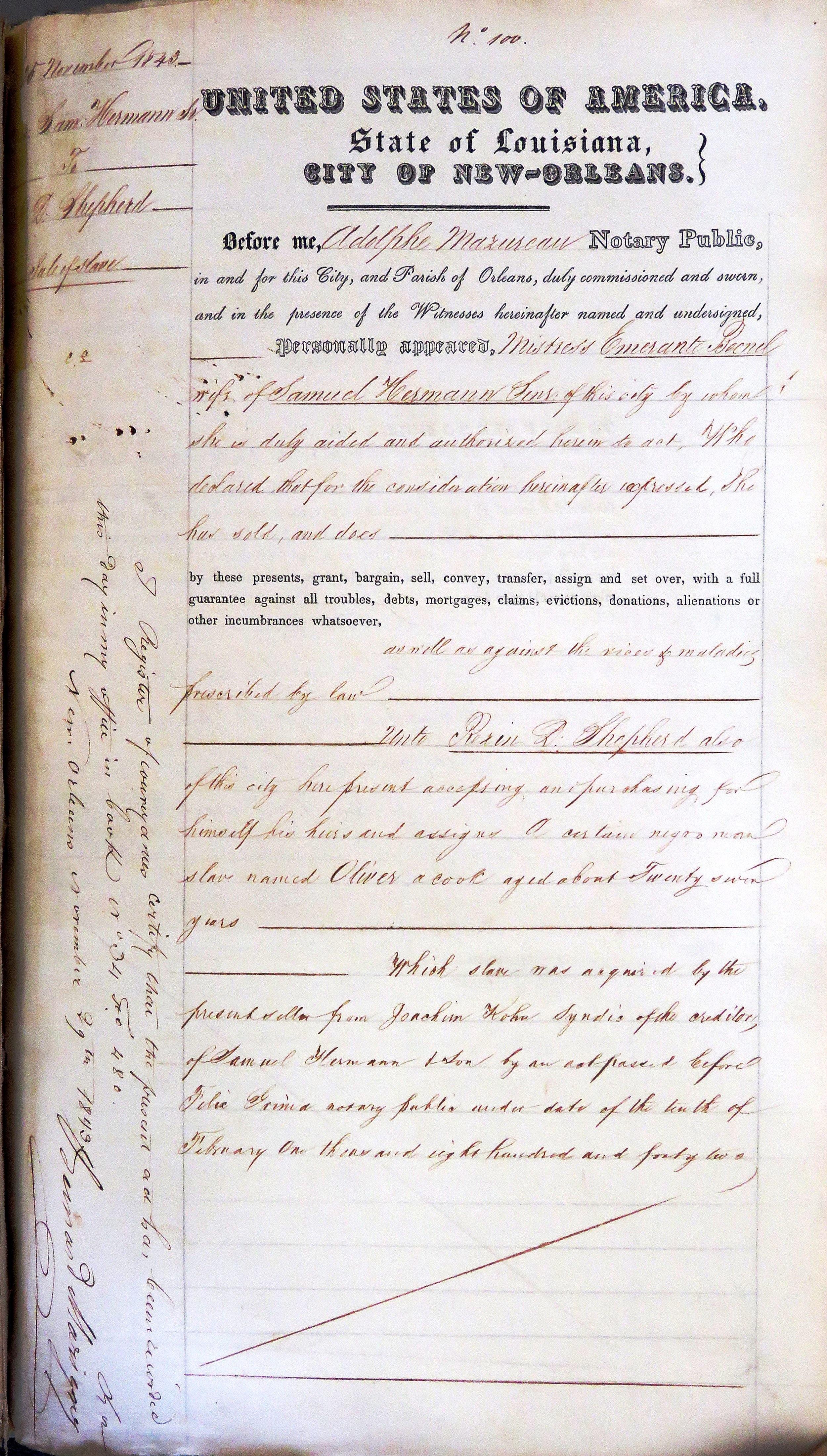 1843-11-25   Mazureau, Adolphe. 1843 Nov 25th. Vol 28, Act 100 (1 of 3).JPG