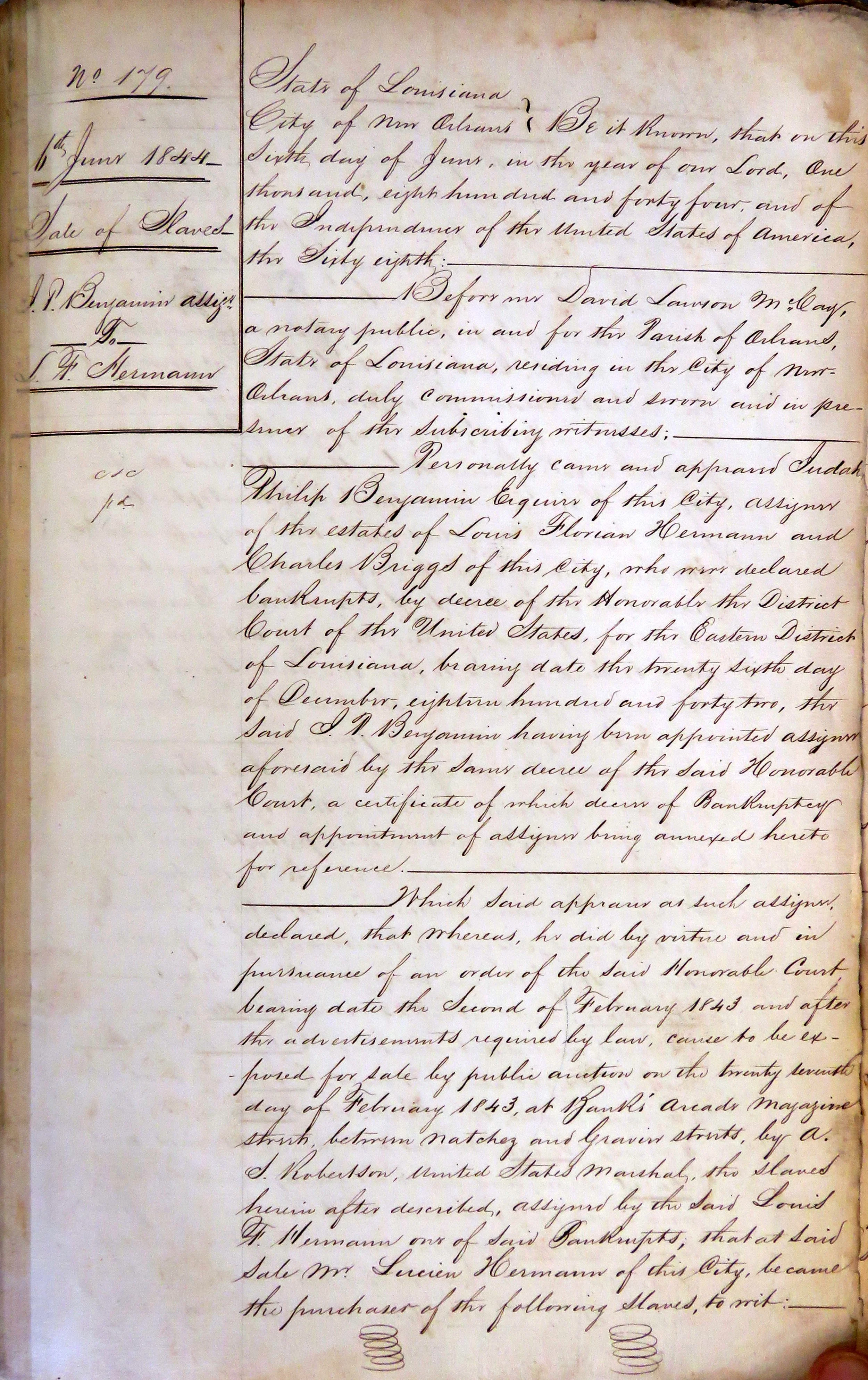 1844-06-06   McCay, David L. 1844 Jun 6th. Vol 12A, Act 179 (1 of 8).JPG