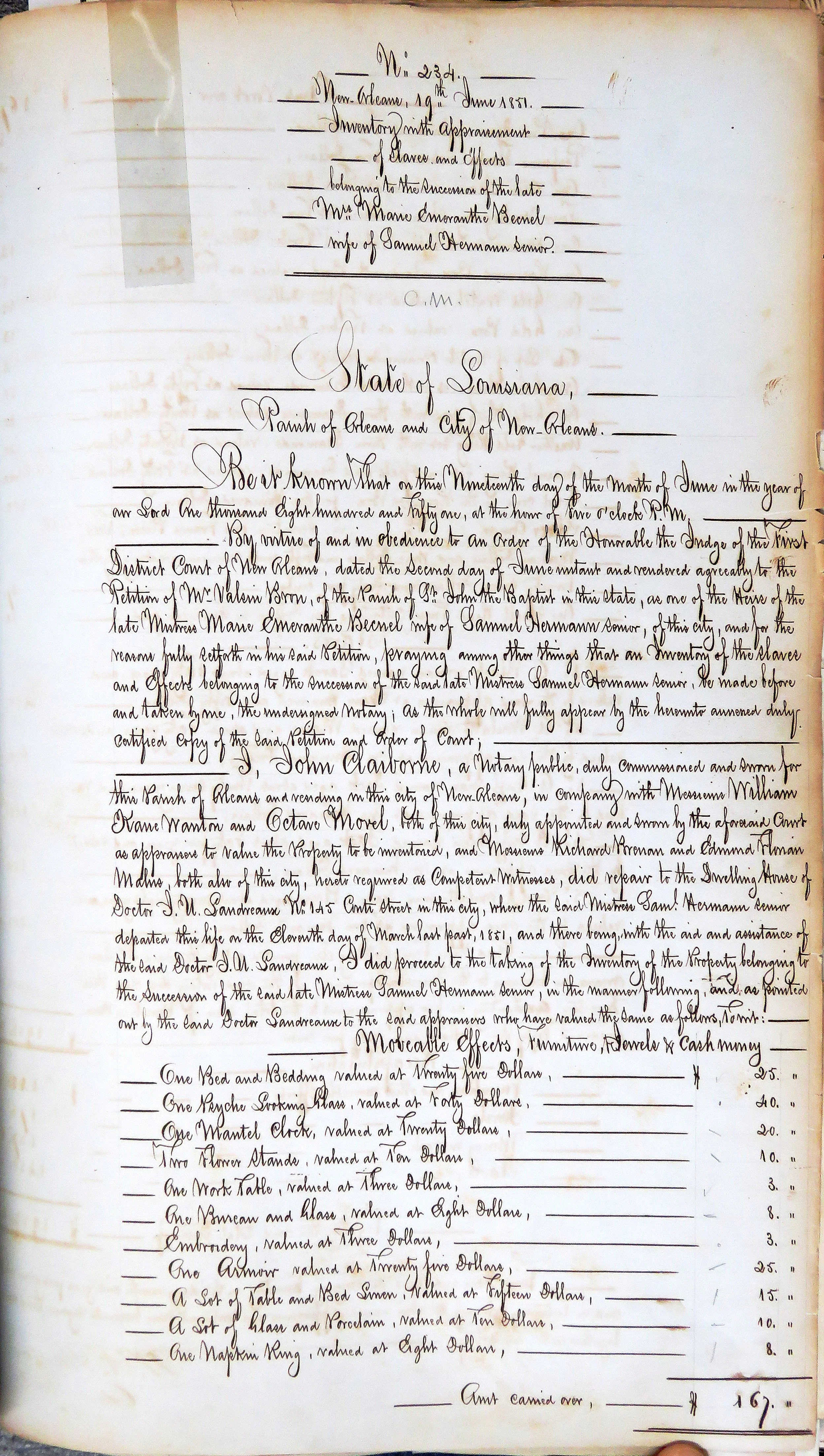 1851-06-19   Claiborne, John. 1851 Jun 19th. Vol 3, Act 234 (1 of 6).JPG