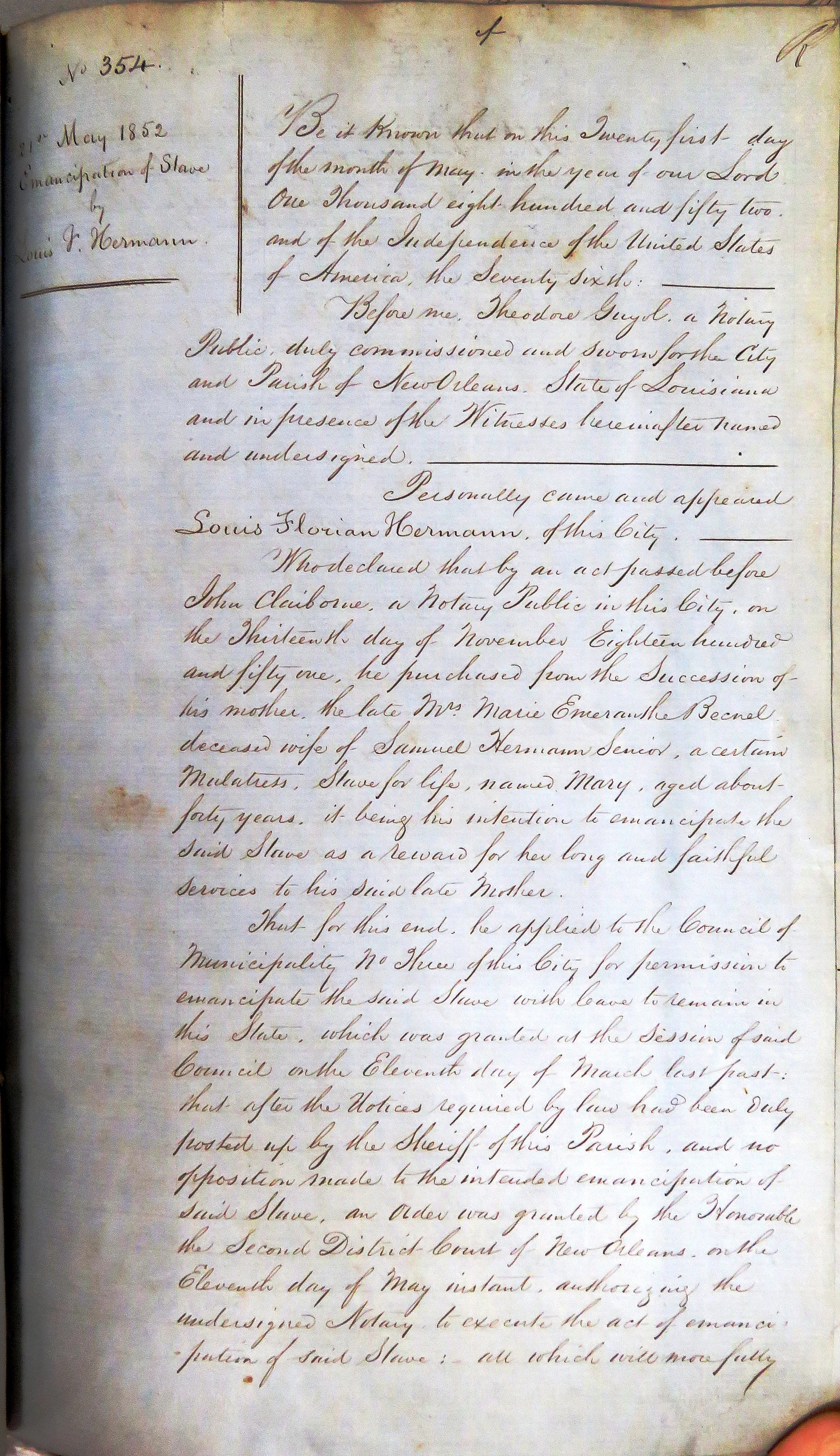 1852-05-21   Guyol, Theodore. 1852 May 21st. Vol 23, Act 354 (1 of 11).JPG