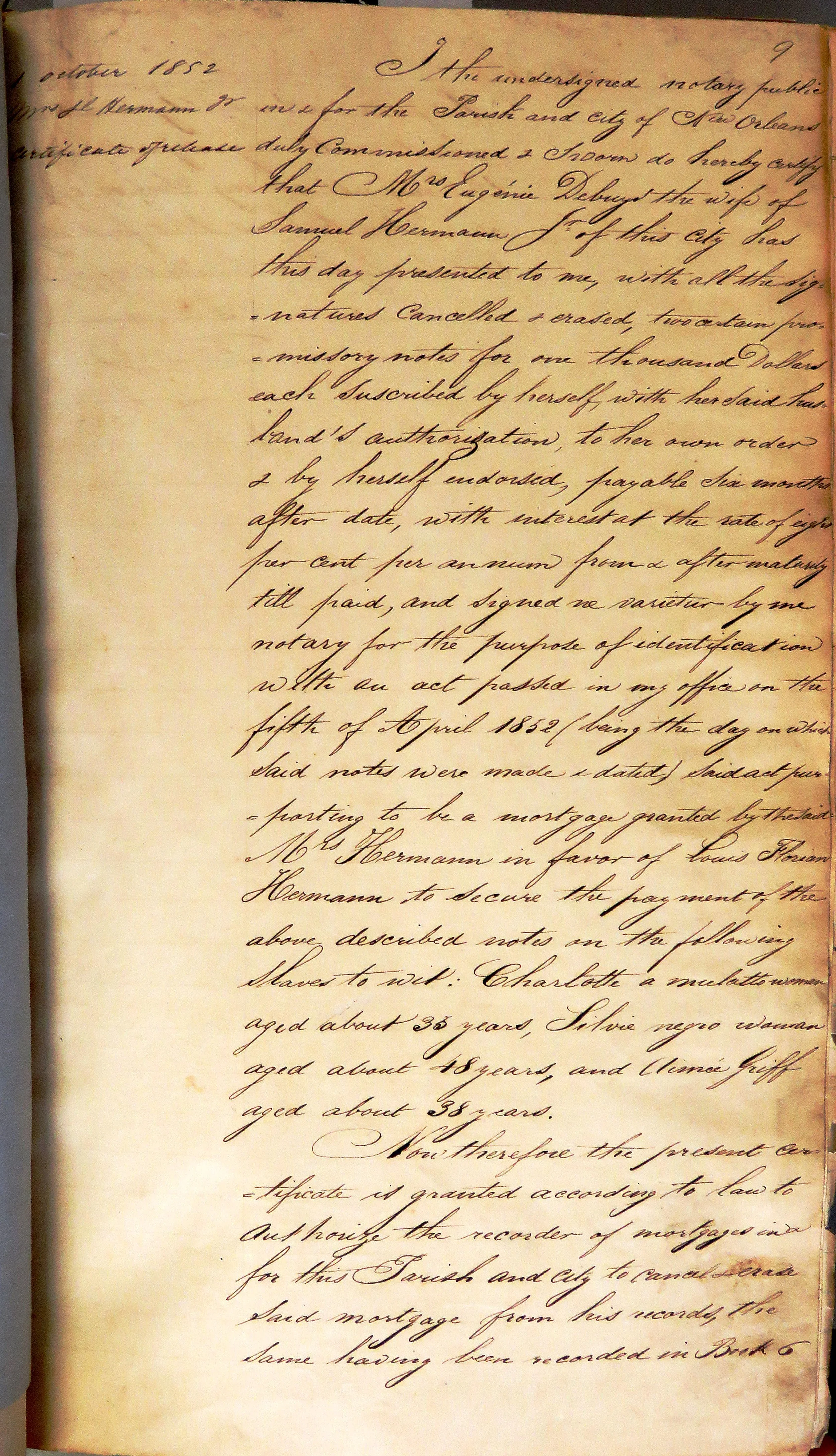 1852-10-01   Mazureau, Adolphe. 1852 Oct 1st. Vol 44, Act 9 (1 of 2).JPG