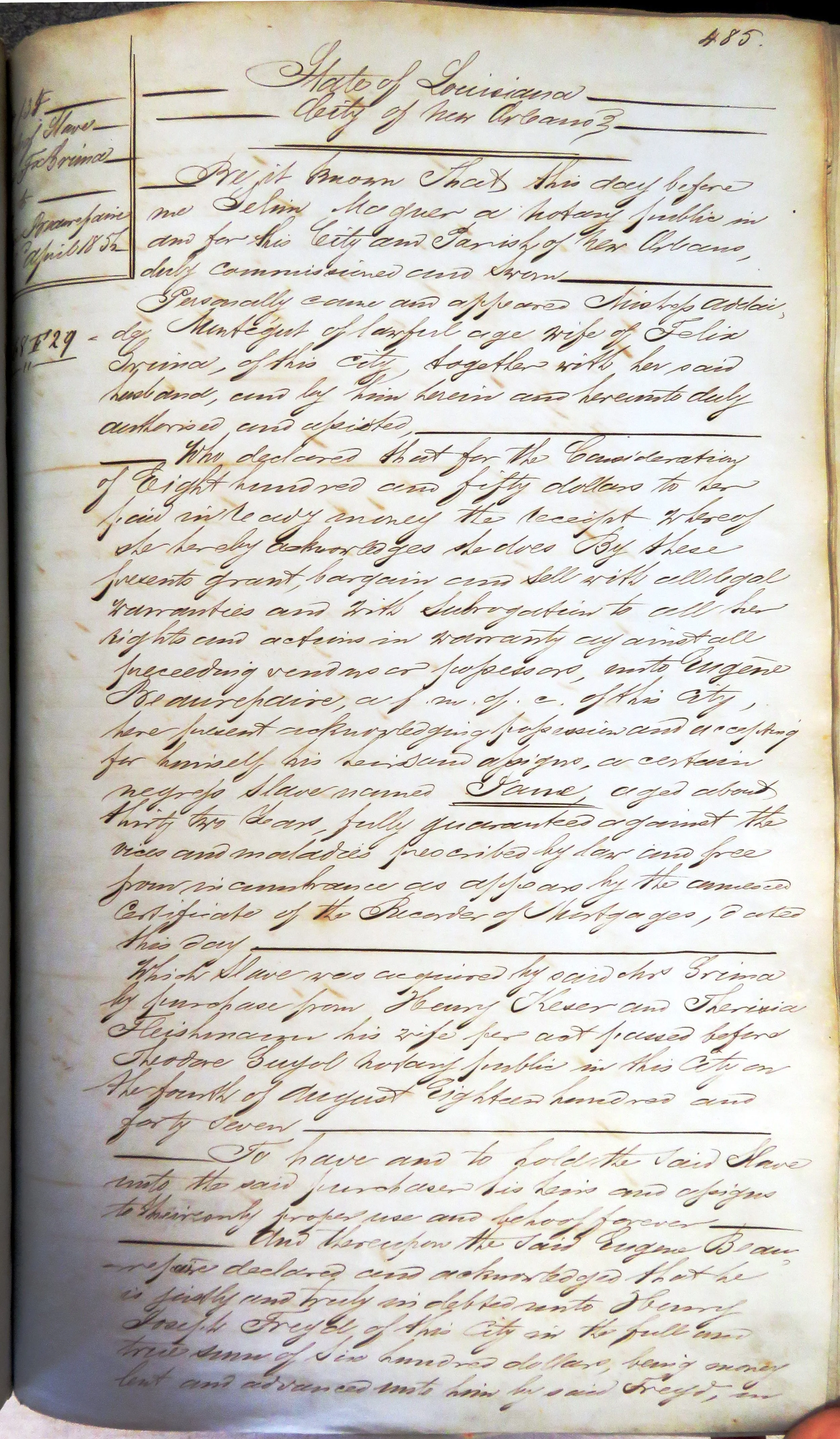 1856-04-23   Magner, Selim. 1856 Apr 23rd. Vol 1, Act 485 (1 of 4).JPG